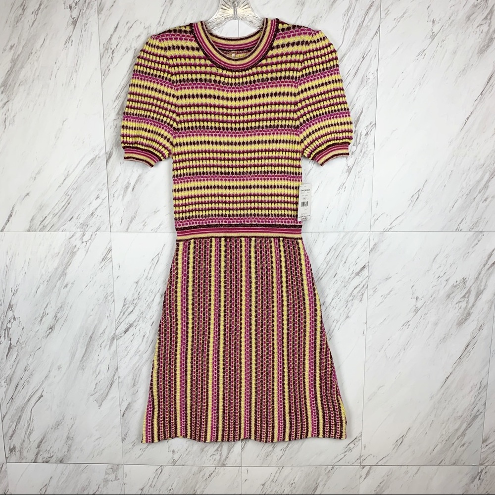 Free People Into You Mini Knit Dress S Retro Striped Dopamine Boho Colorful - Picture 2 of 8
